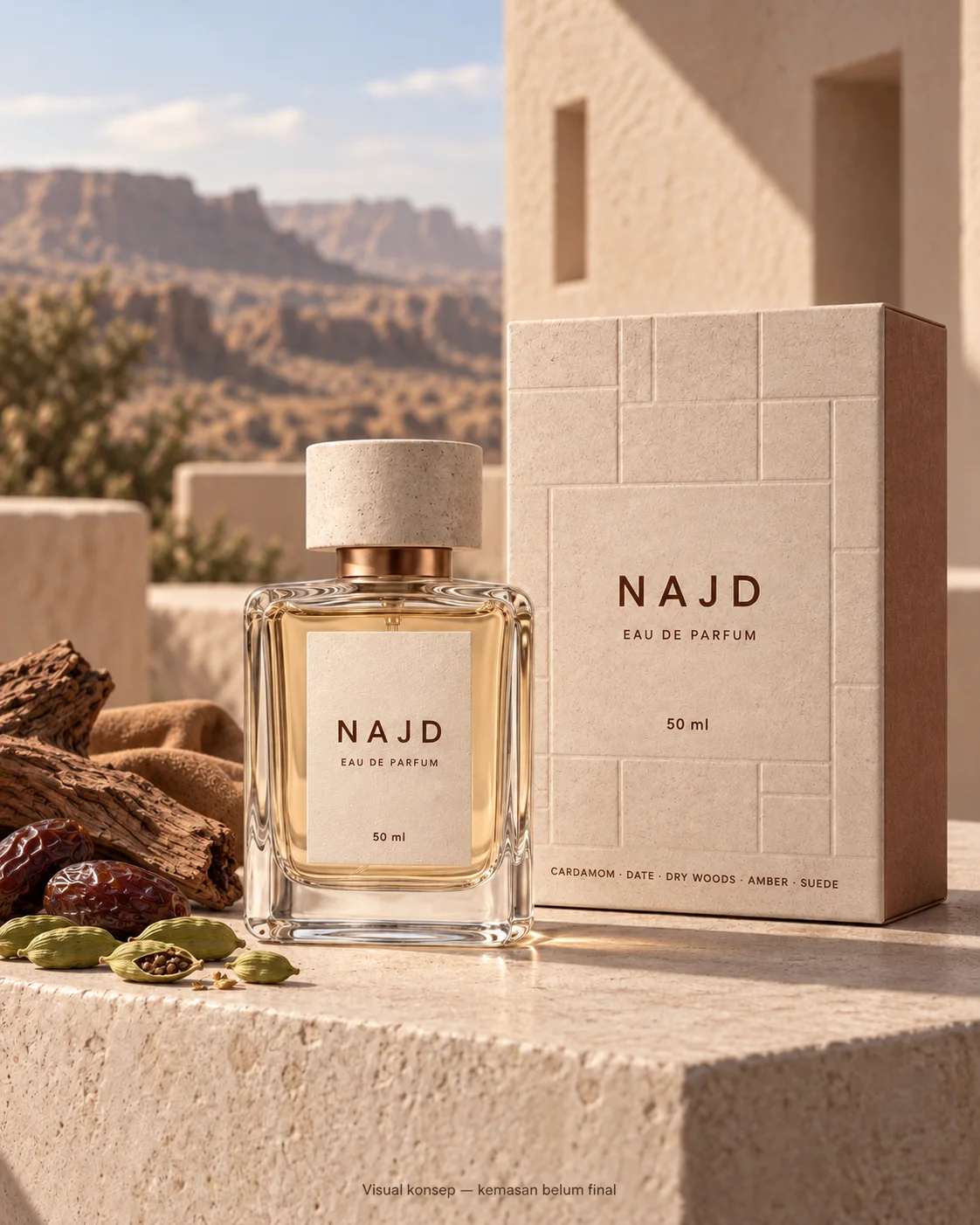Konsep botol dan kotak NAJD by perfumery