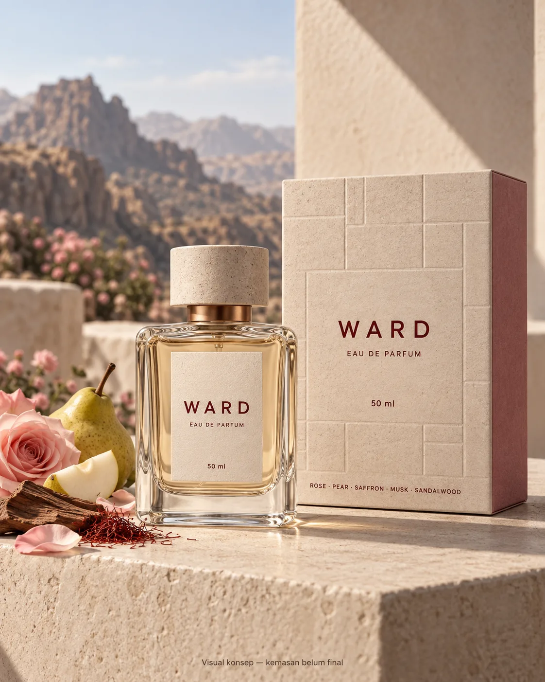 Konsep botol dan kotak WARD by perfumery